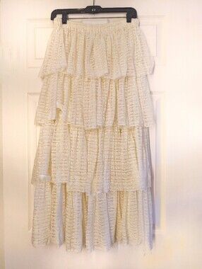 Free People Cream Lace Tiered Maxi Skirt